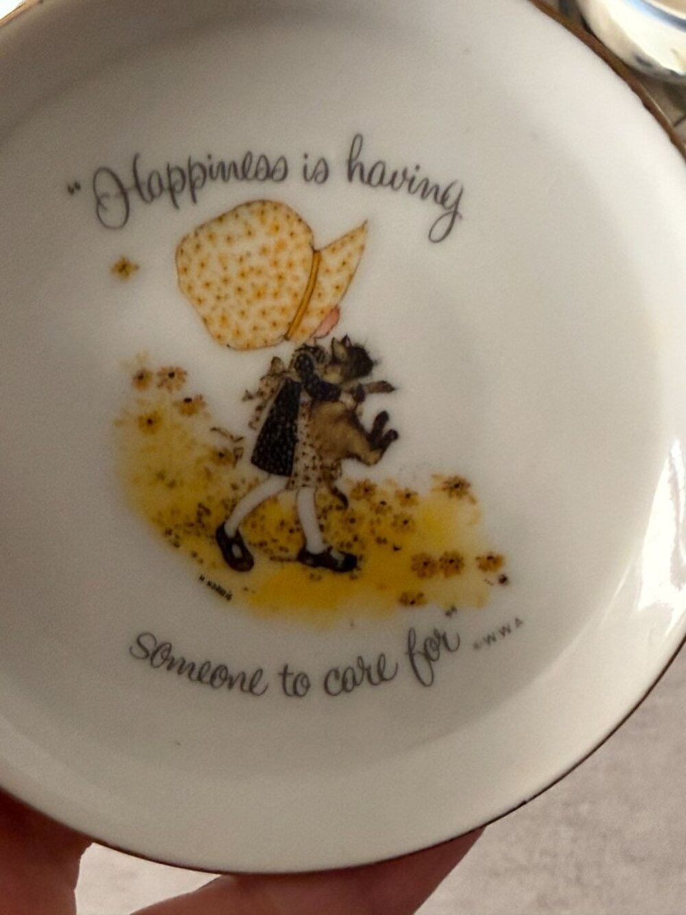 Vintage Holly Hobbie Set Five 3.5" Trinket Coasters Dishes Porcelain Japan 1973 - Picture 3 of 7